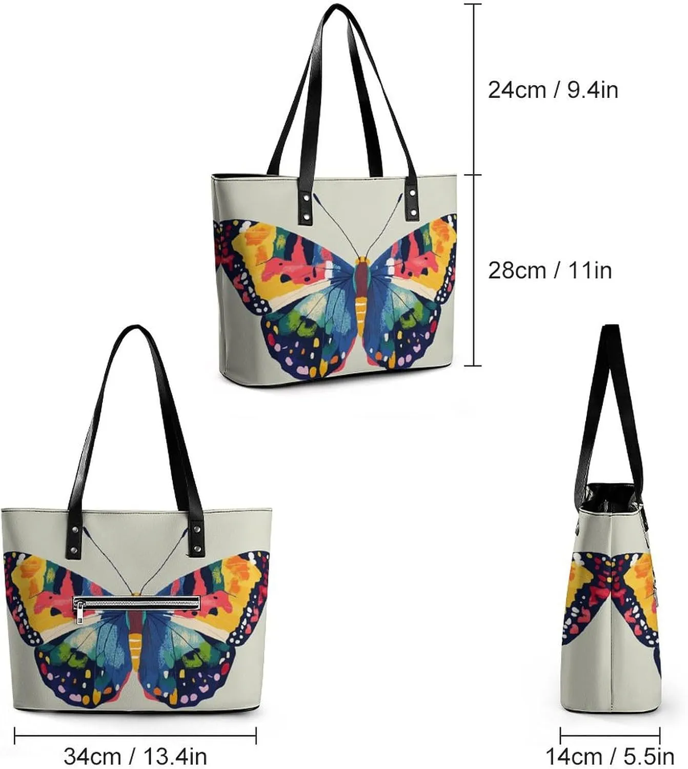 Colorful Butterfly Women Soft Leather Handbags Tote Purses Shoulder Bucket Bags