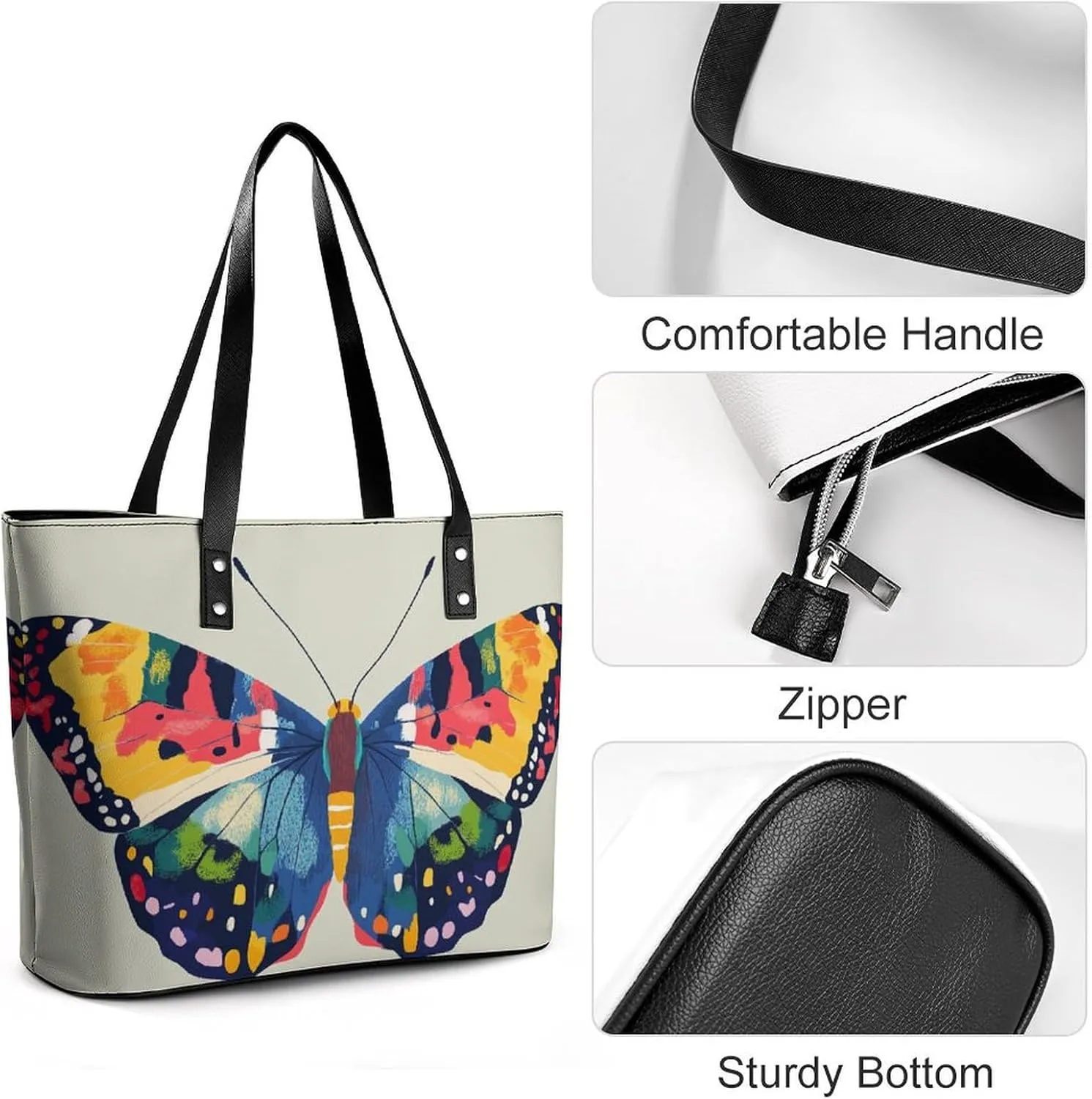 Colorful Butterfly Women Soft Leather Handbags Tote Purses Shoulder Bucket Bags