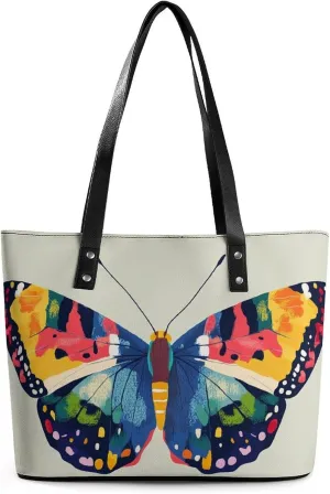 Colorful Butterfly Women Soft Leather Handbags Tote Purses Shoulder Bucket Bags