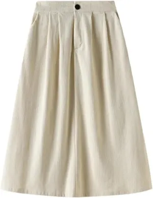 Corduroy Pleated Winter Women Midi Skirts High Waist Solid Korean Style Draped A-Line Umbrella Skirt