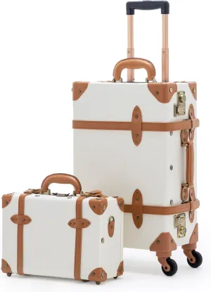 COTRUNKAGE Minimalist 2 Piece Vintage Luggage Sets Travel Carry On Suitcase for Women with Spinner Wheels, Pearl White