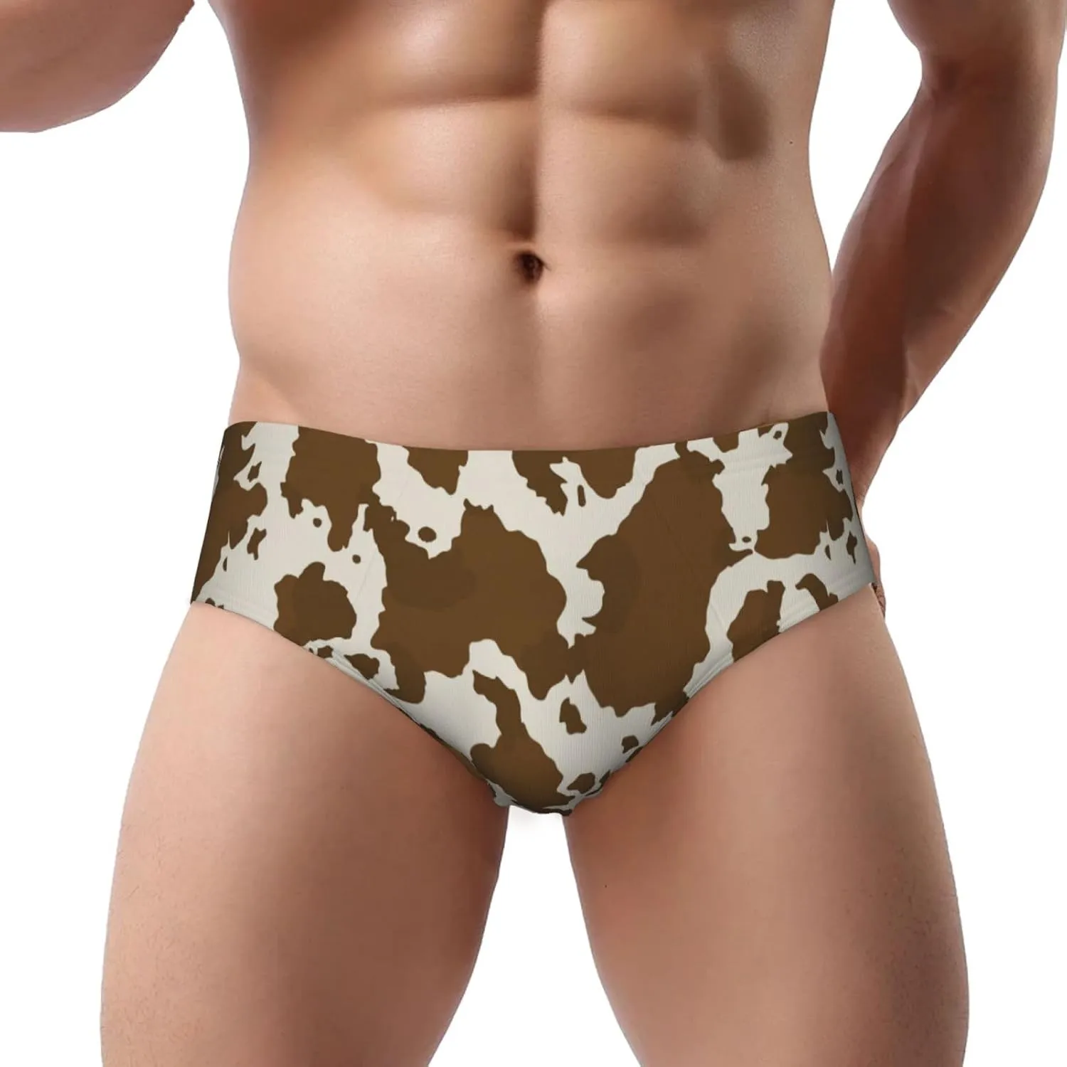 Cow Leather Brown Print Men'S Briefs Soft Stretch Underwear Elastic Waistband Briefs
