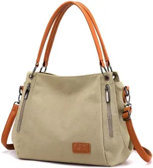 Crossbody Bag for Women Canvas Work Tote Purse Minimalist Multi-Pocket Shoulder Handbag Cloth Hobo Top Handle Satchel
