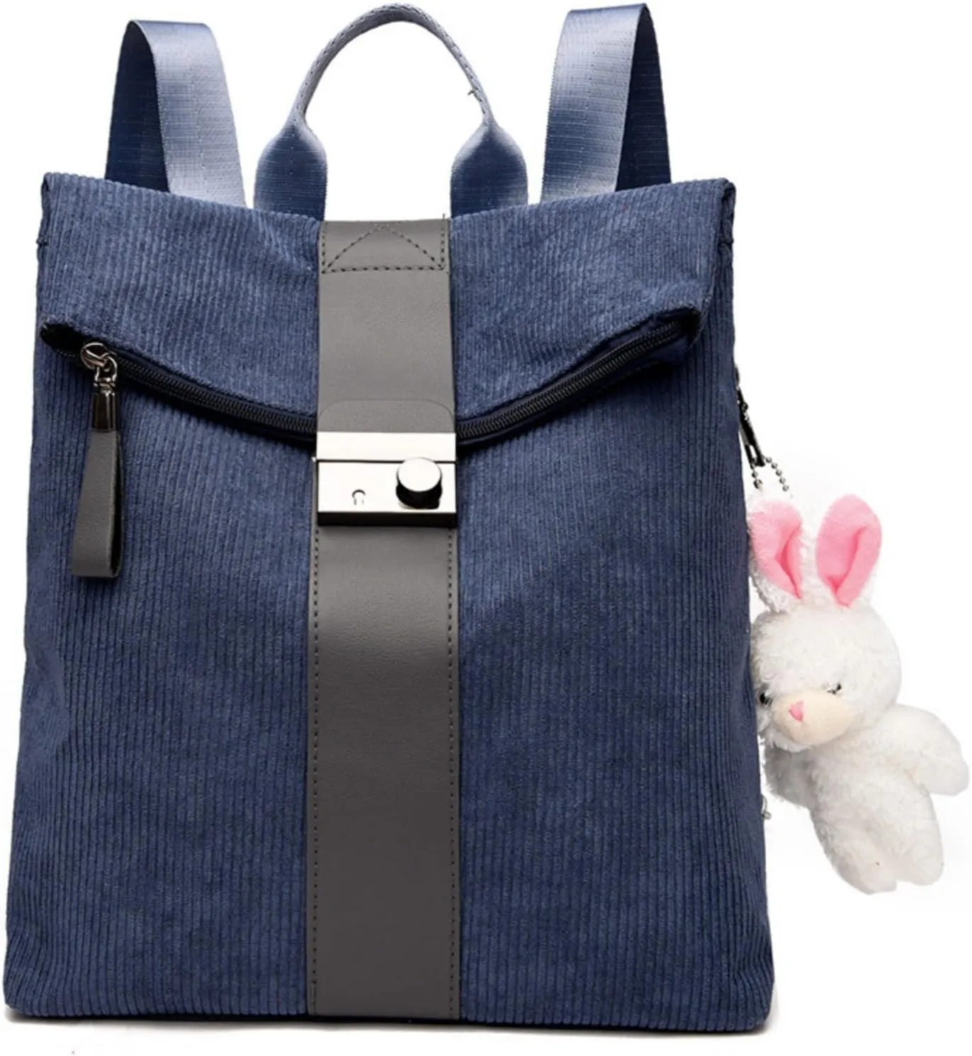 Cute Backpack Purses Corduroy Small Fashion Minimalist Travel Bag Daypack Shoulder Bag Satchel Handbag, Blue, Onesize