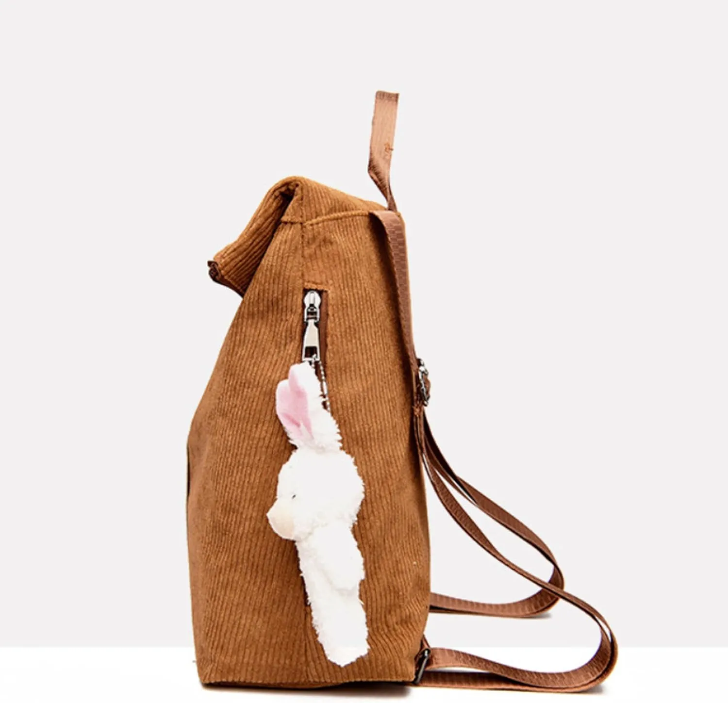 Cute Backpack Purses Corduroy Small Fashion Minimalist Travel Bag Daypack Shoulder Bag Satchel Handbag, Dark Brown, One Size