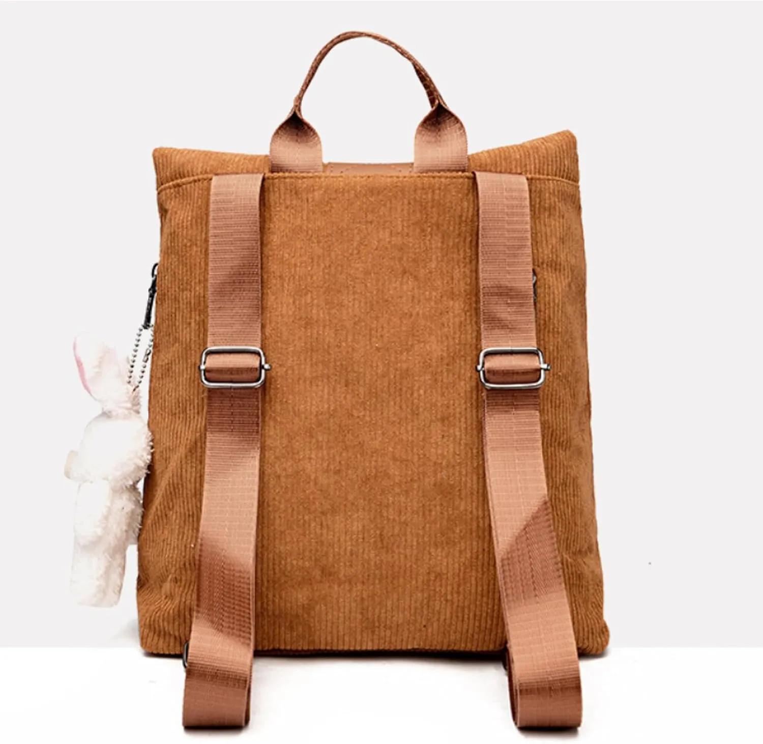 Cute Backpack Purses Corduroy Small Fashion Minimalist Travel Bag Daypack Shoulder Bag Satchel Handbag, Dark Brown, One Size