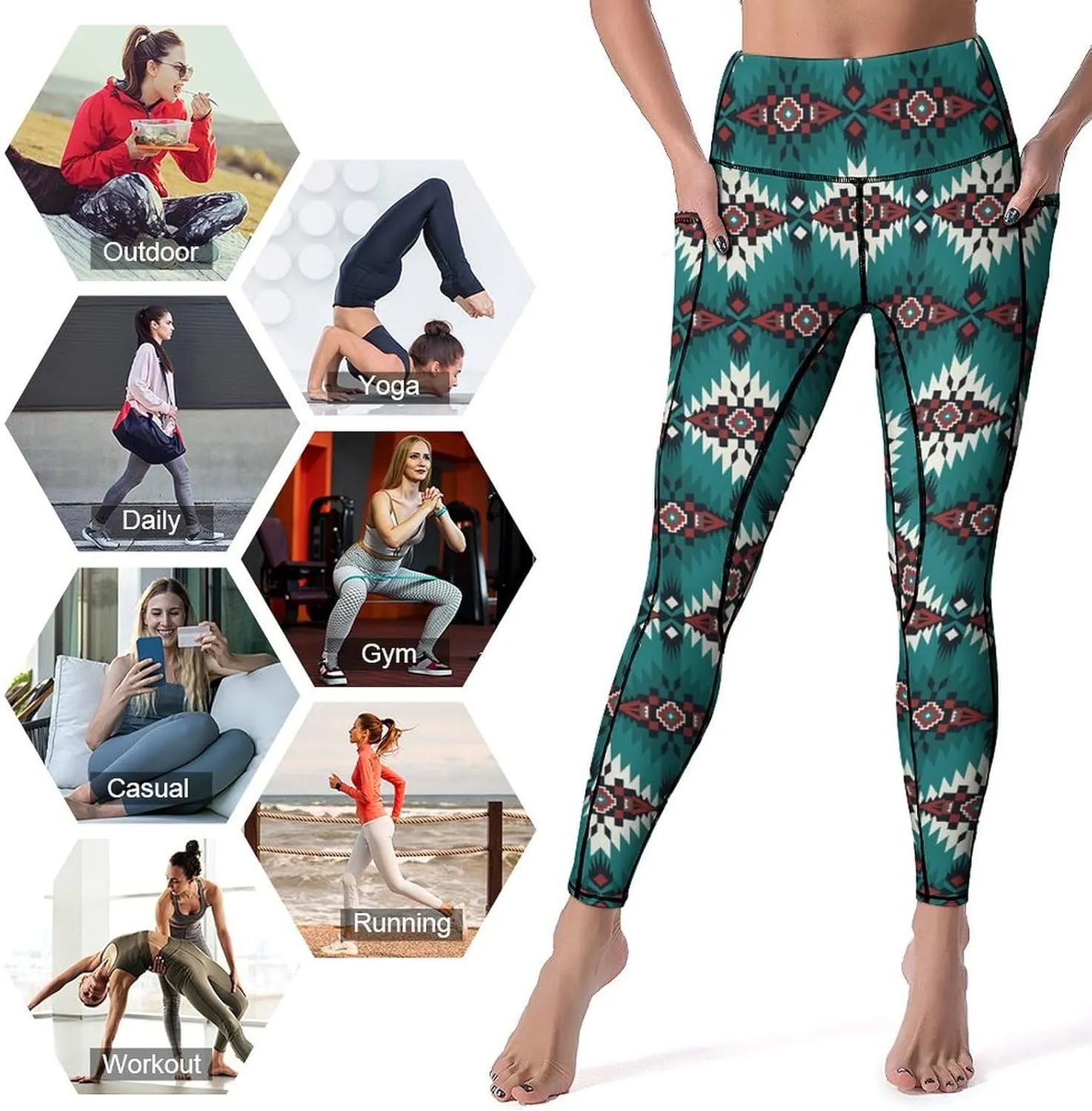 Cute Birds Floral Yoga Pants Women Tummy Control Workout Leggings with Pockets Stretchy High Waist Work Casual Pants