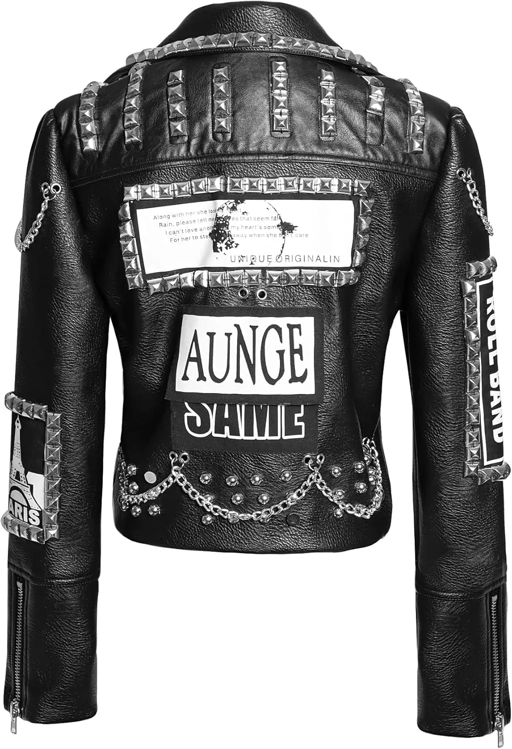 DARKSHE Women's Faux Leather PU Jacket, Graffiti Studded Rivet Punk Biker Moto Fashion Coat with Long Sleeve