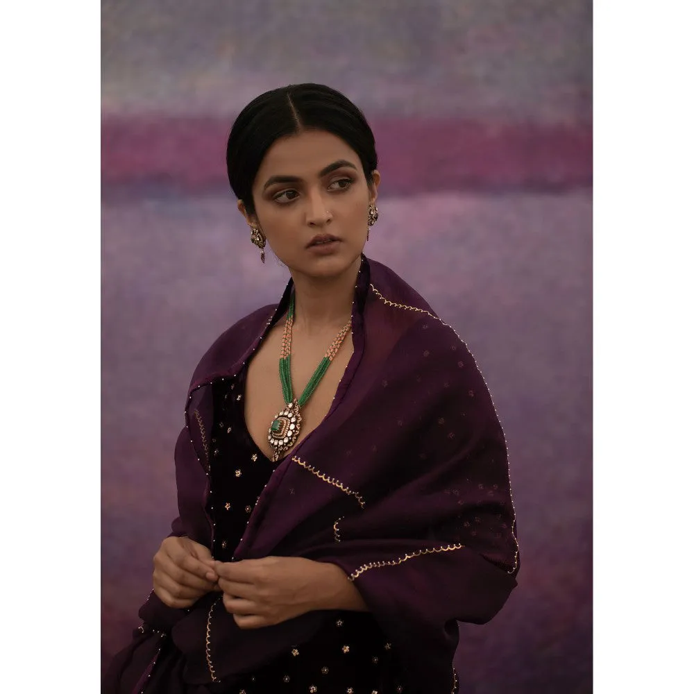 DEEPTHEE Purple Hand Embroidered Short Kurta with Sharara & Dupatta (Set of 3)