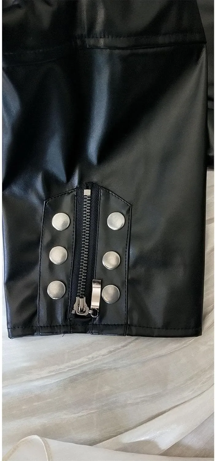 DGHM-JLMY Men Steampunk Medieval Jacket Gothic Frock Coat Uniform Motorcycle Biker Coat Faux Pu Leather Jacket Overcoat