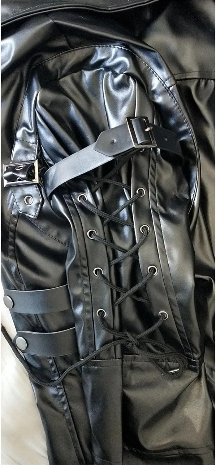 DGHM-JLMY Men Steampunk Medieval Jacket Gothic Frock Coat Uniform Motorcycle Biker Coat Faux Pu Leather Jacket Overcoat