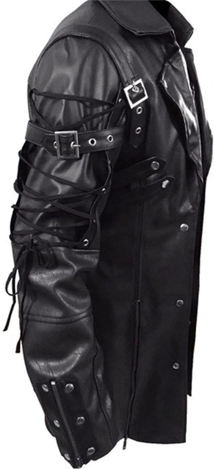 DGHM-JLMY Men Steampunk Medieval Jacket Gothic Frock Coat Uniform Motorcycle Biker Coat Faux Pu Leather Jacket Overcoat