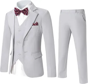 DISAUR Boy Suit 6 Pcs Boy Formal Wear Including Vest,Pants, Dress Shirt,Kerchief and Bow Tie for Formal Occasions 6-10 Years