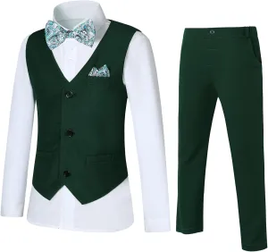 DISAUR Boy Suit 6 Pcs Boy Formal Wear Including Vest,Pants, Dress Shirt,Kerchief and Bow Tie for Formal Occasions 6-10 Years