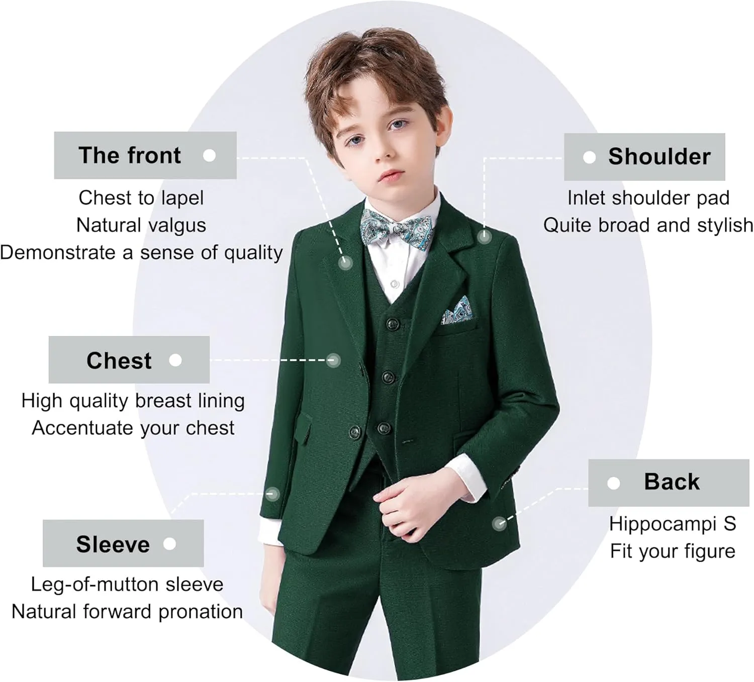 DISAUR Boy Suit 6 Pcs Boy Formal Wear Including Vest,Pants, Dress Shirt,Kerchief and Bow Tie for Formal Occasions 6-10 Years