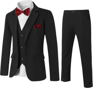 DISAUR Boy Suit 6 Pcs Boy Formal Wear Including Vest,Pants, Dress Shirt,Kerchief and Bow Tie for Formal Occasions 6-10 Years