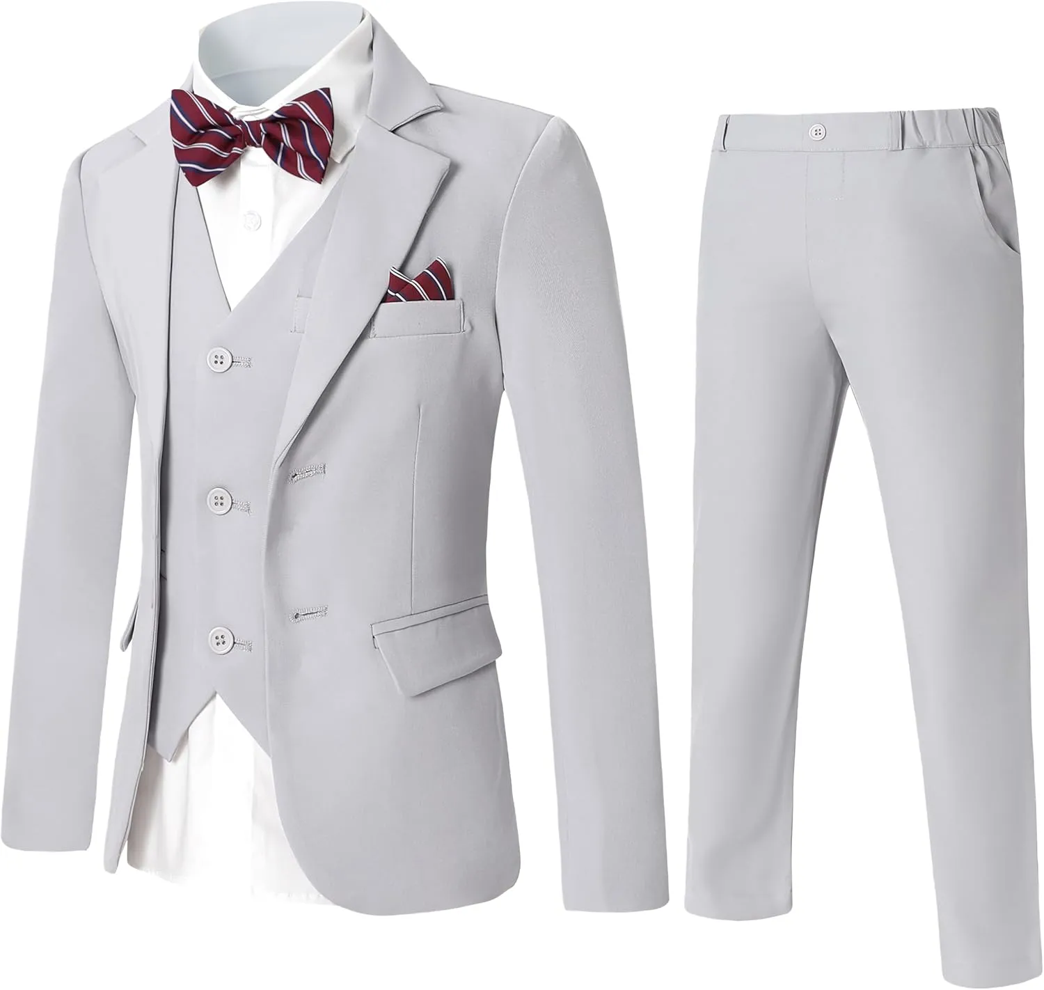 DISAUR Boy Suit 6 Pcs Boy Formal Wear Including Vest,Pants, Dress Shirt,Kerchief and Bow Tie for Formal Occasions 6-10 Years