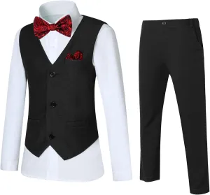 DISAUR Boy Suits 5 Pcs Slim Fit Suit Including Vest Pants Dress Shirt Bow Tie and kerchief for Formal Occasions 6-10 Years