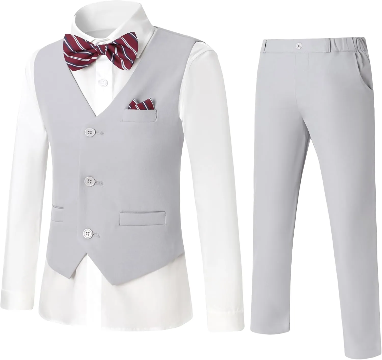 DISAUR Boy Suits 5 Pcs Slim Fit Suit Including Vest Pants Dress Shirt Bow Tie and kerchief for Formal Occasions 6-10 Years