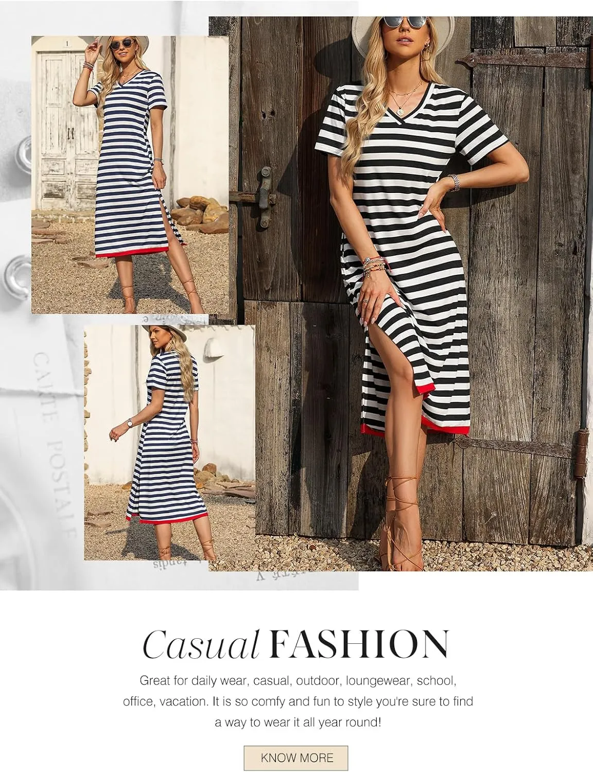 Dokotoo Summer Dress Casual Womens Fashion Short Sleeve Maxi Dress T Shirt Dress Striped Long Color Block Maxi Dress