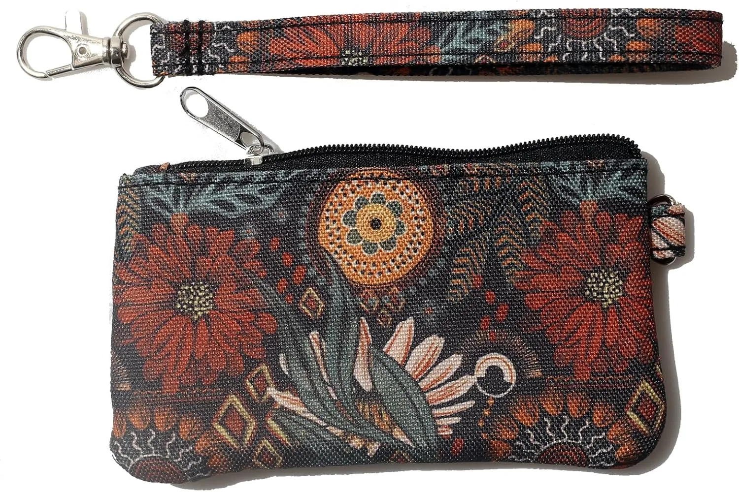 DQL Vintage floral print wallet keychain women coin purse, small wristlet wallets credit card holder for women