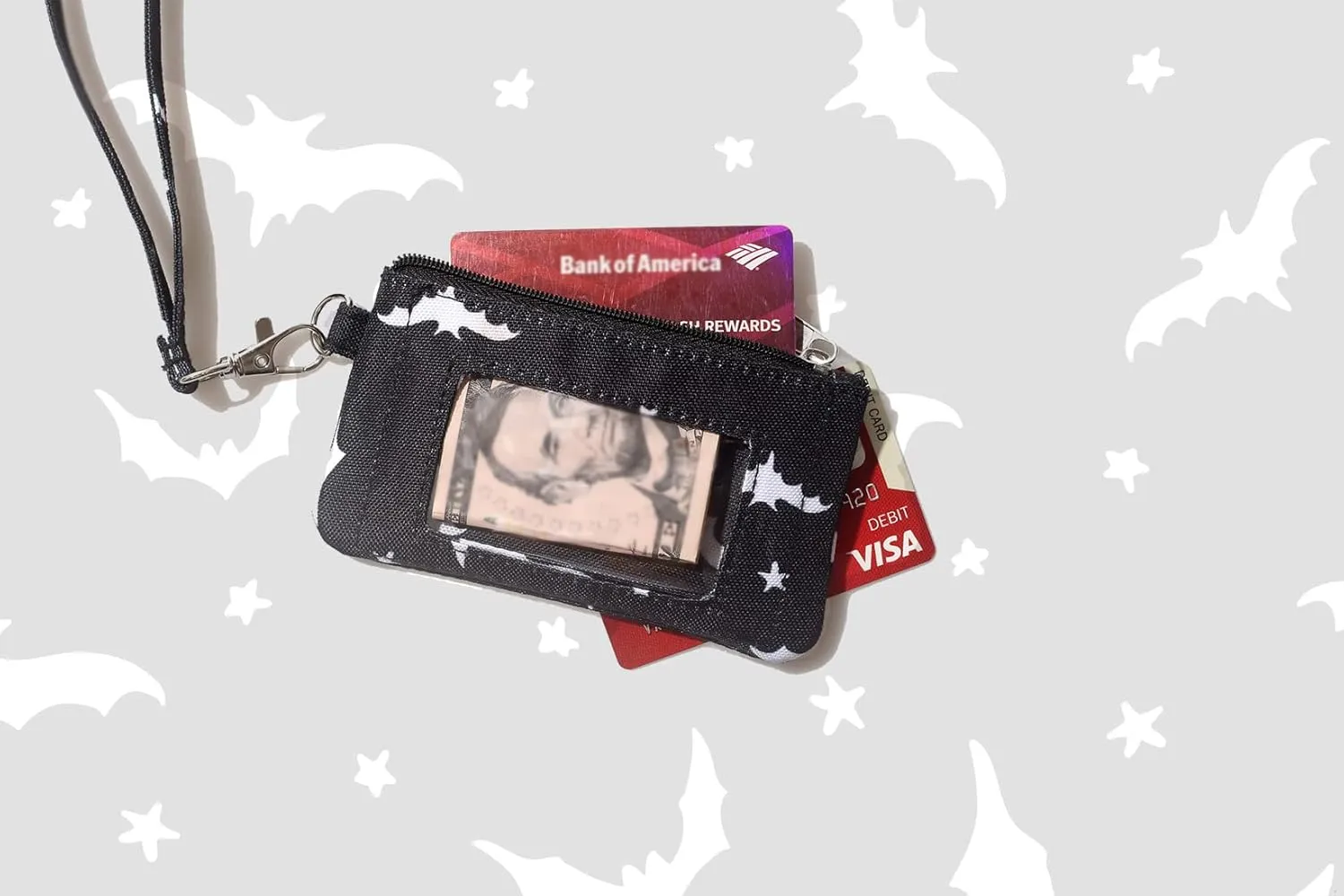 DQL Vintage floral print wallet keychain women coin purse, small wristlet wallets credit card holder for women