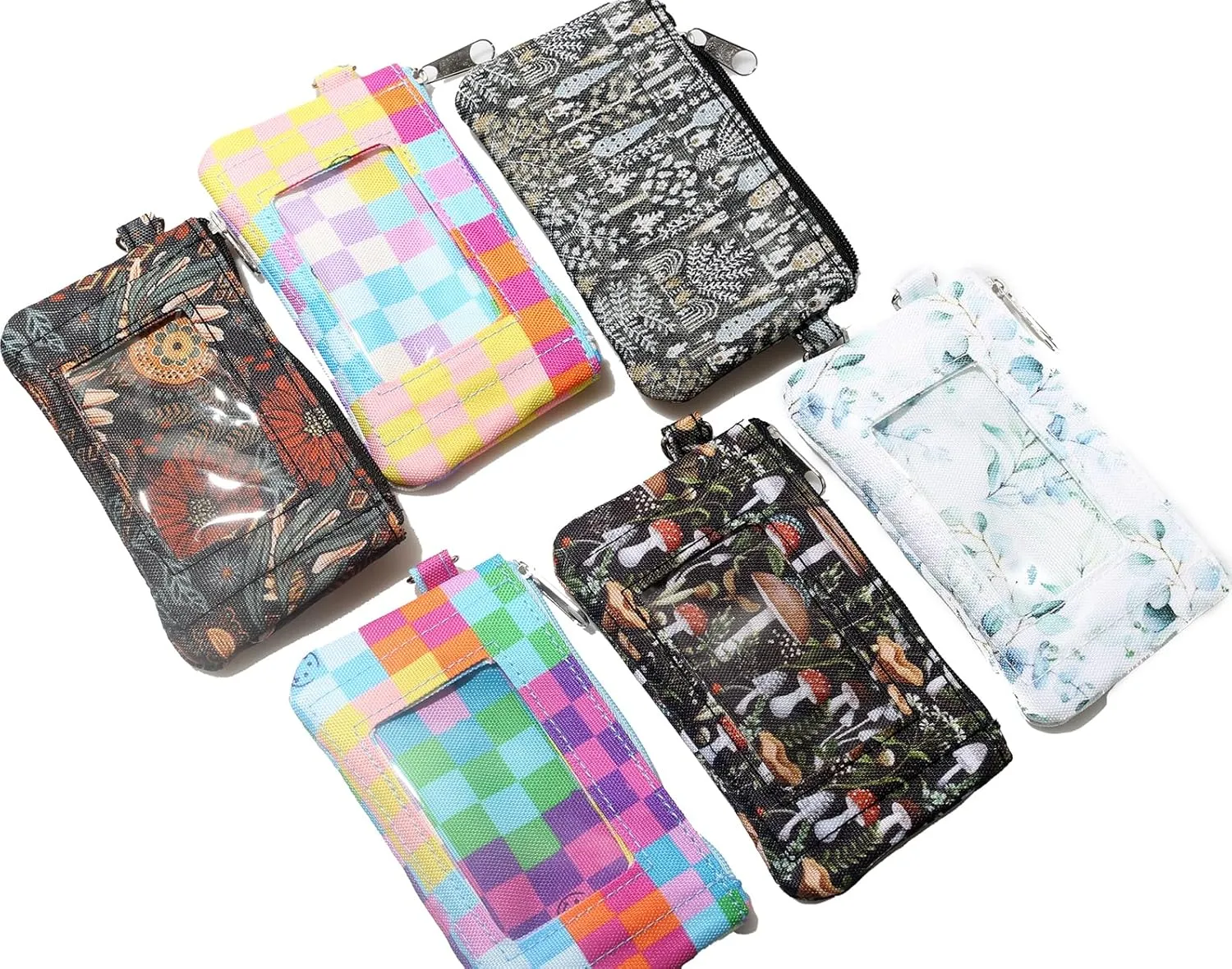 DQL Vintage floral print wallet keychain women coin purse, small wristlet wallets credit card holder for women