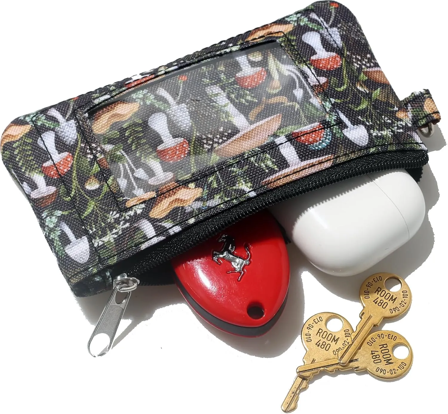 DQL Vintage floral print wallet keychain women coin purse, small wristlet wallets credit card holder for women