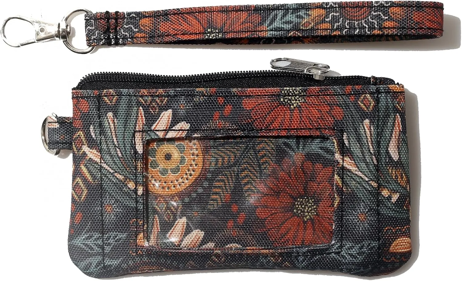 DQL Vintage floral print wallet keychain women coin purse, small wristlet wallets credit card holder for women