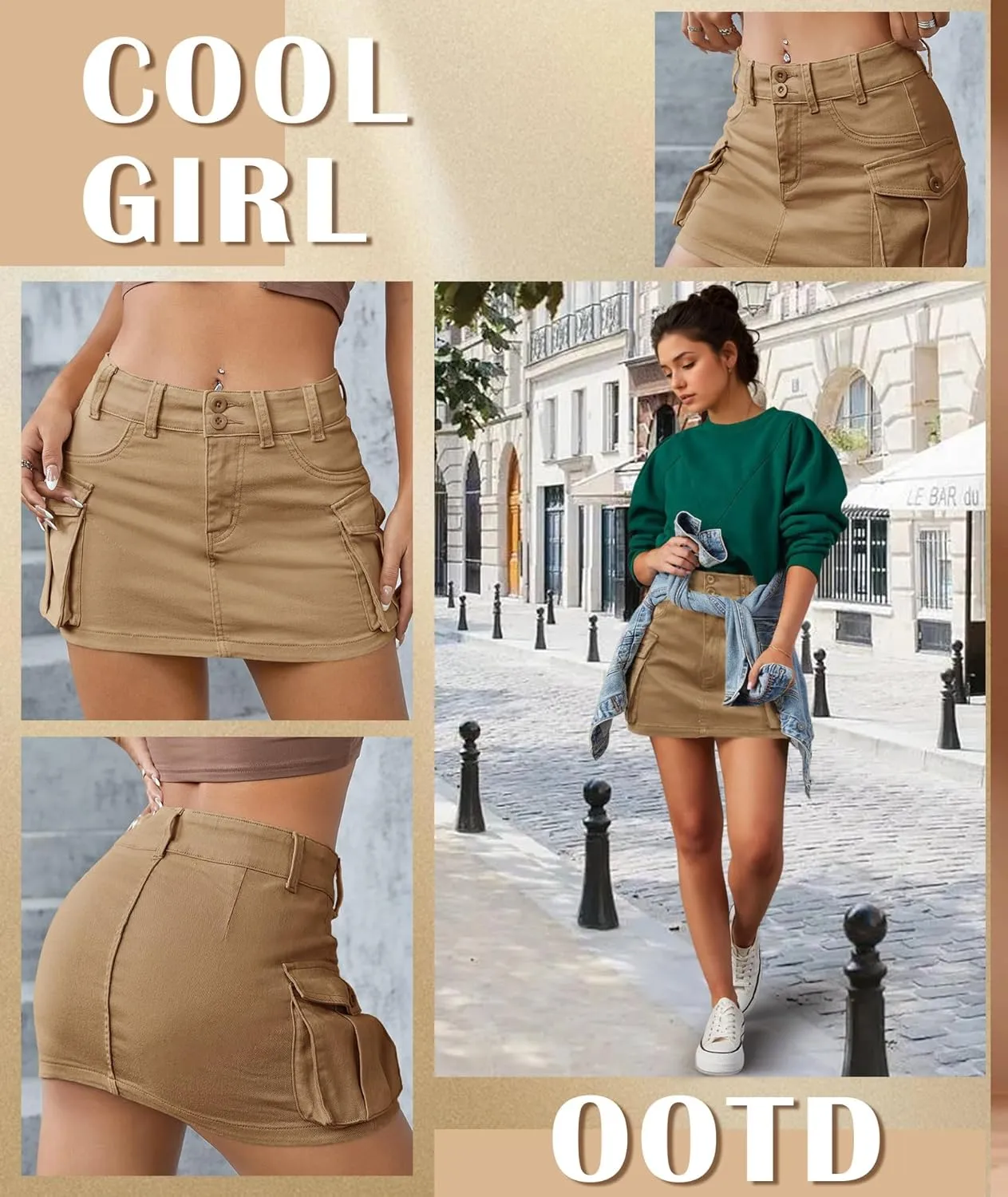EARKOHA Women's Mini Cargo Skirt Y2K Low Waist Button Short Bodycon Denim Jean With Flap Pockets
