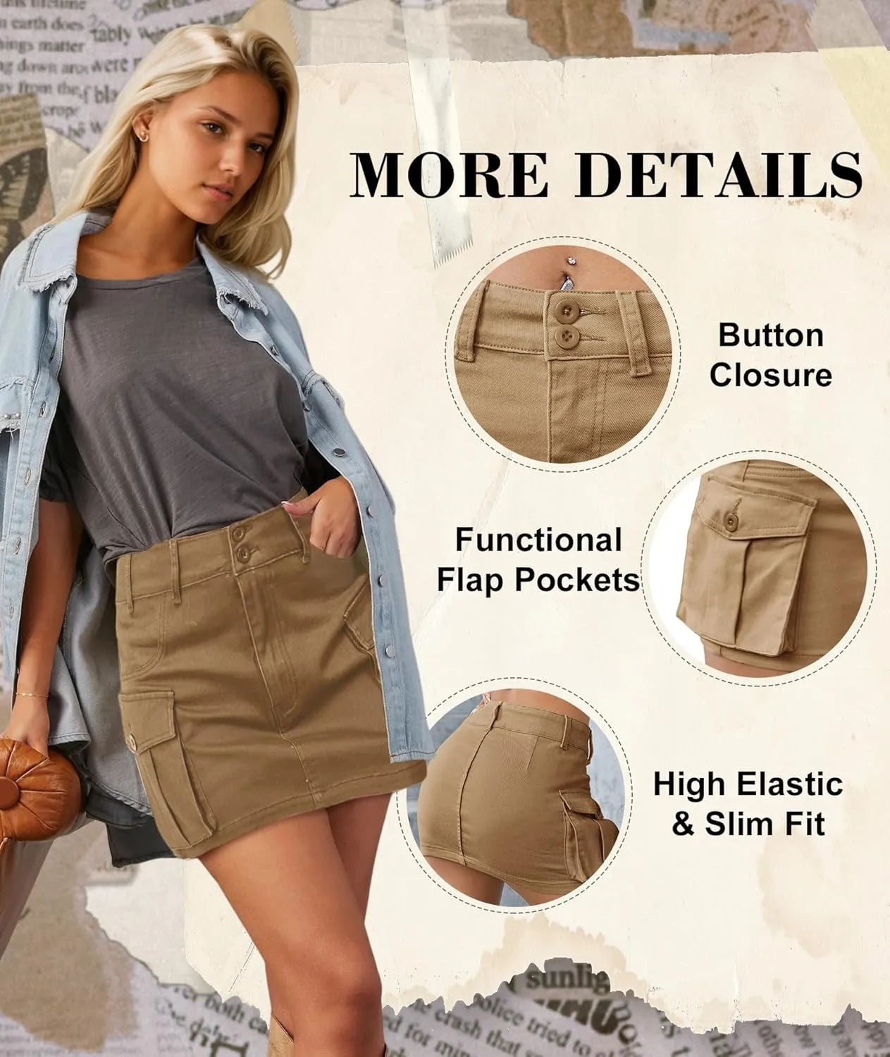 EARKOHA Women's Mini Cargo Skirt Y2K Low Waist Button Short Bodycon Denim Jean With Flap Pockets