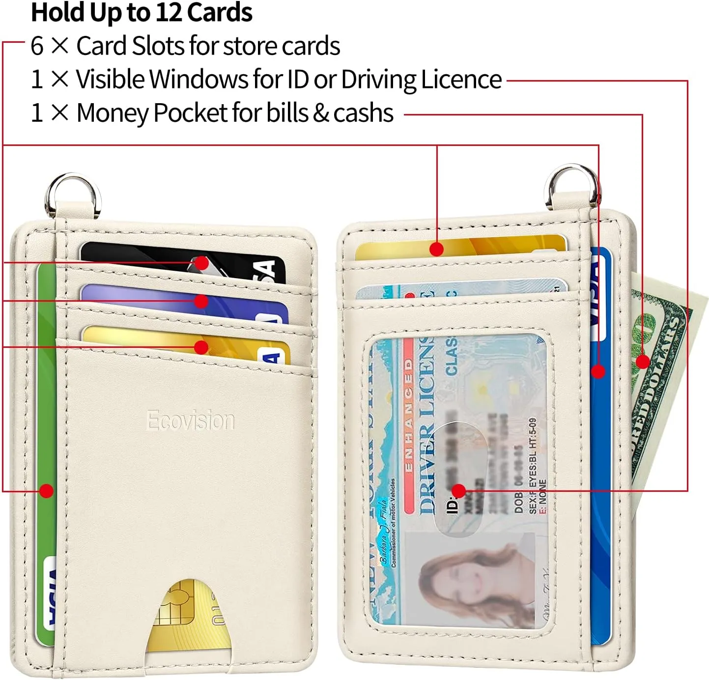 EcoVision Slim Minimalist Front Pocket Wallet, RFID Blocking Credit Card Holder Wallet with Detachable D-Shackle for Men Women