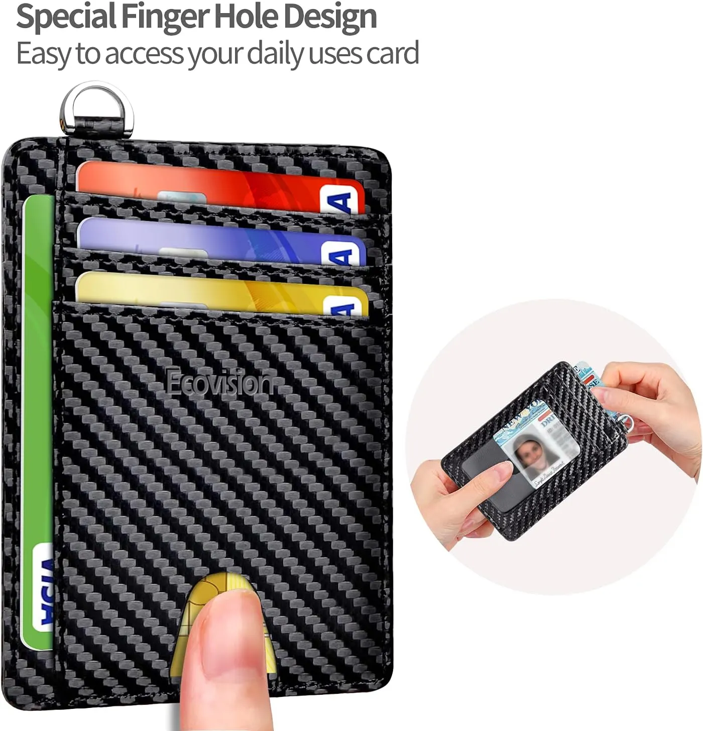 EcoVision Slim Minimalist Front Pocket Wallet, RFID Blocking Credit Card Holder Wallet with Detachable D-Shackle for Men Women