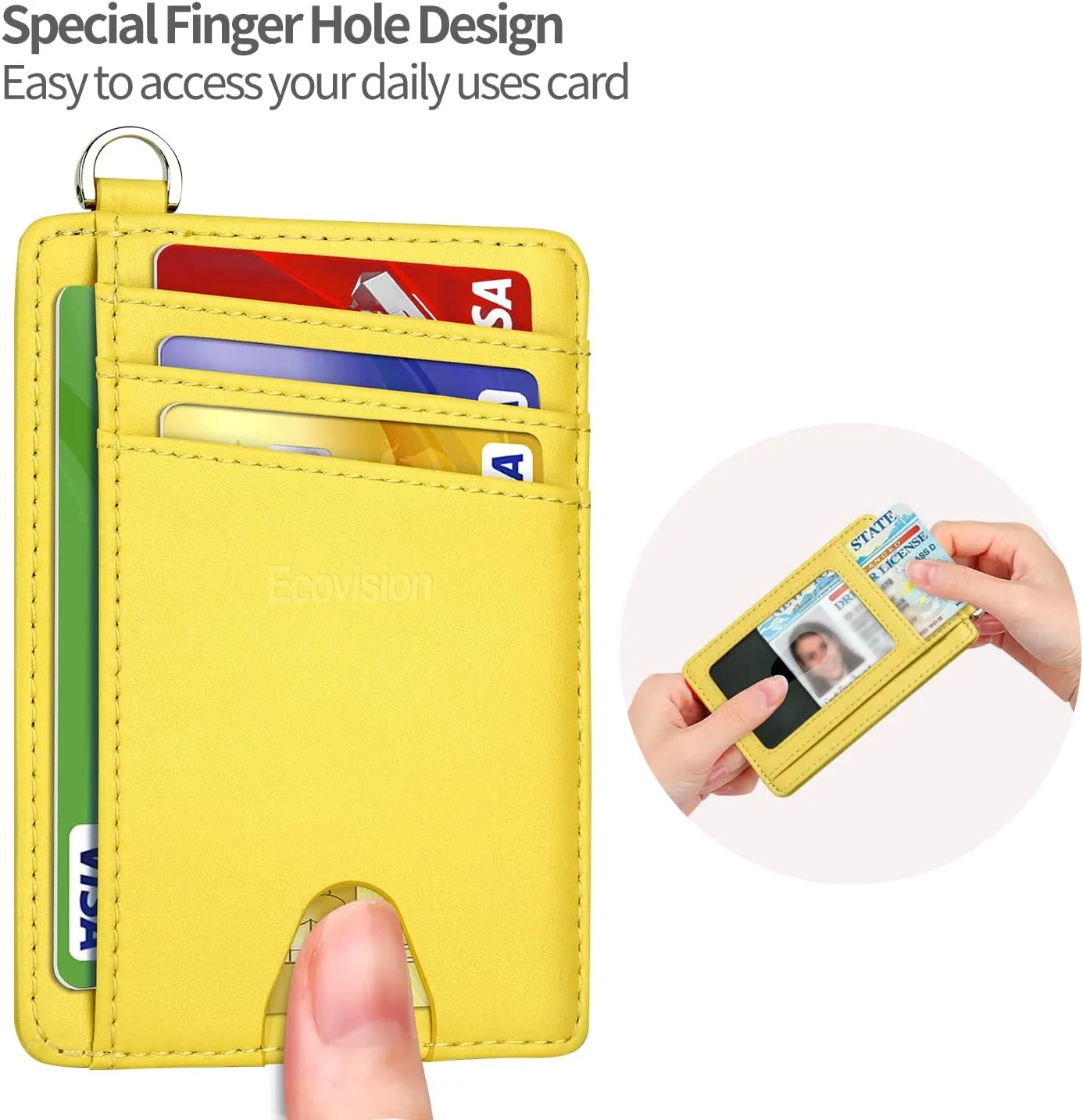 EcoVision Slim Minimalist Front Pocket Wallet, RFID Blocking Credit Card Holder Wallet with Detachable D-Shackle for Men Women