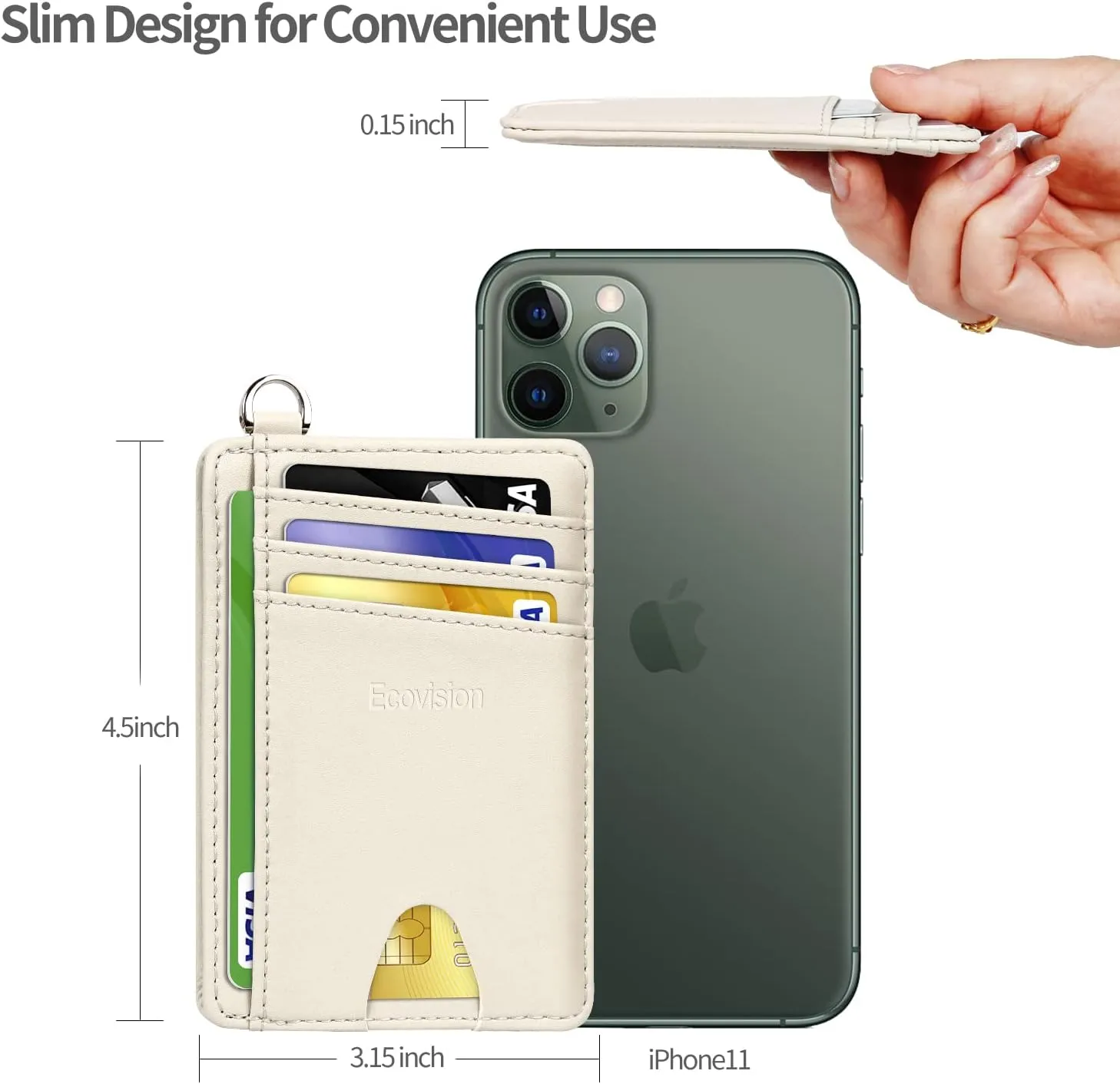 EcoVision Slim Minimalist Front Pocket Wallet, RFID Blocking Credit Card Holder Wallet with Detachable D-Shackle for Men Women