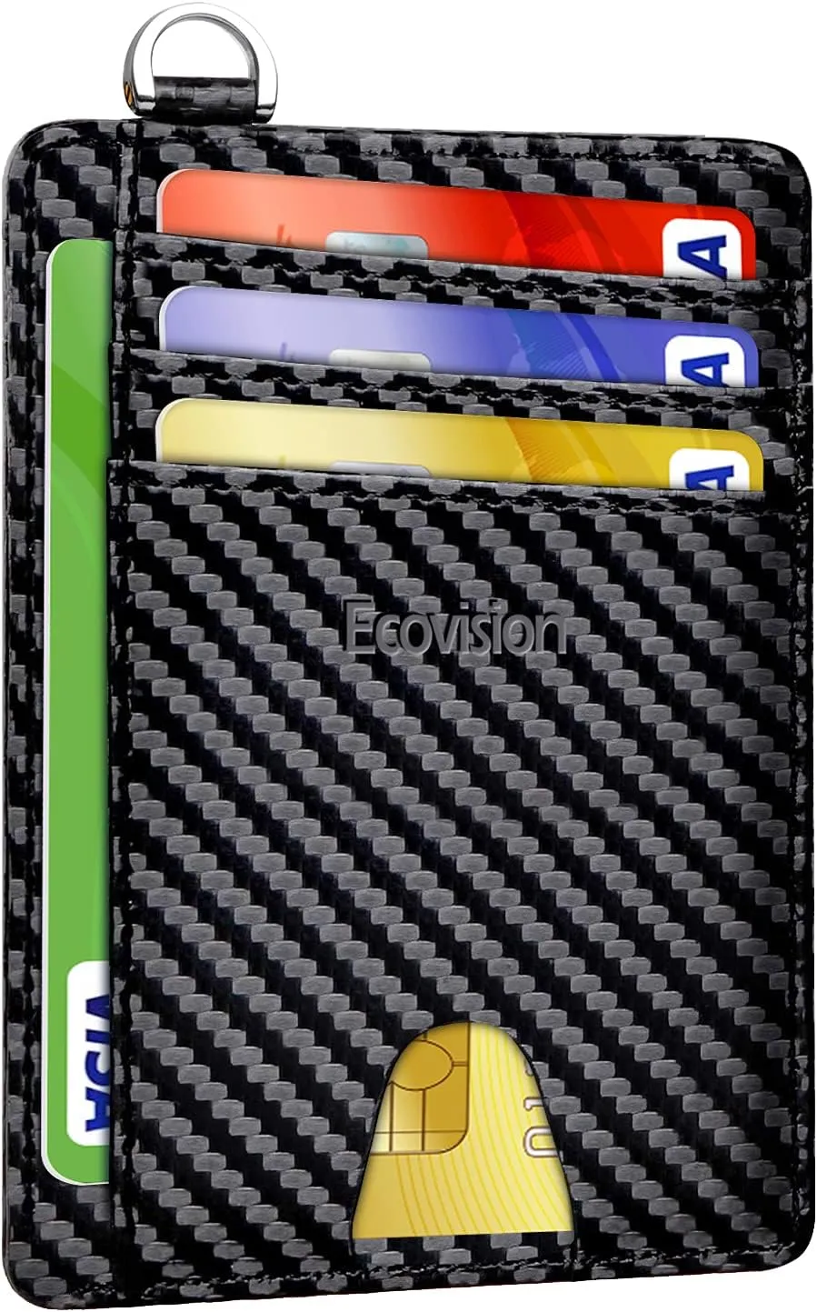 EcoVision Slim Minimalist Front Pocket Wallet, RFID Blocking Credit Card Holder Wallet with Detachable D-Shackle for Men Women