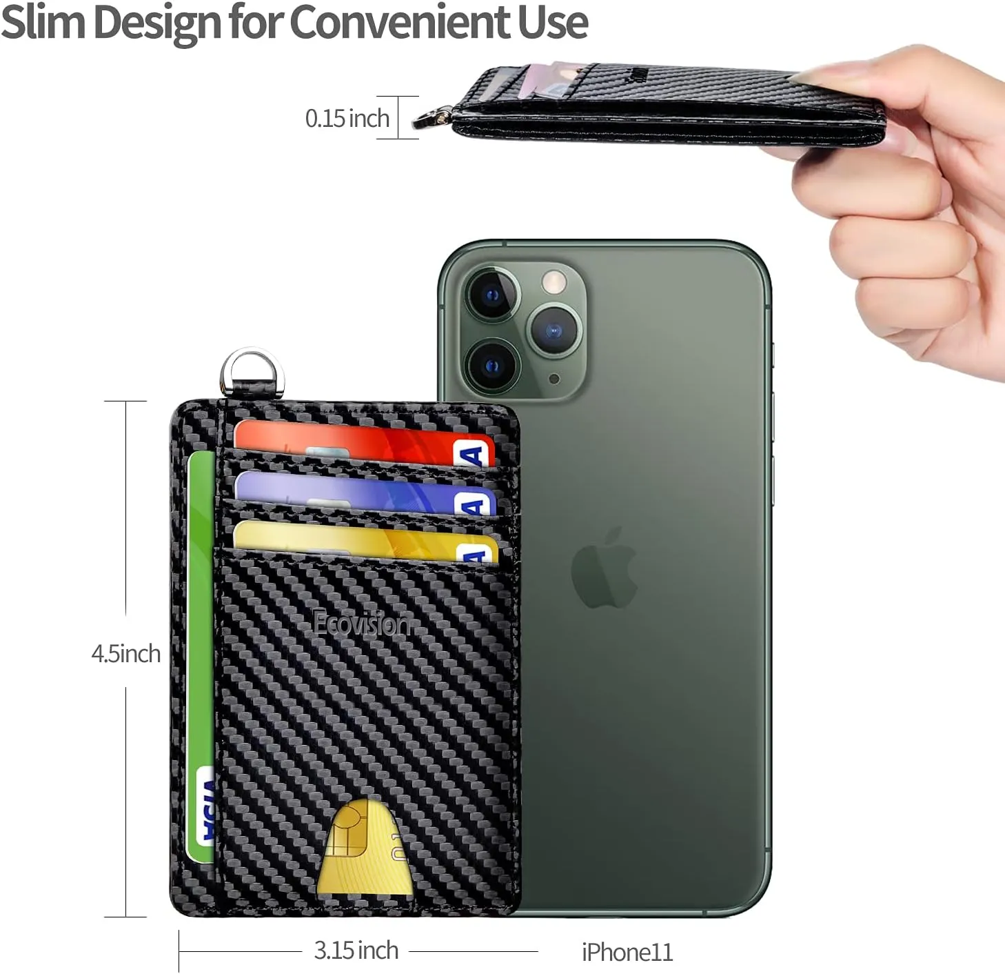 EcoVision Slim Minimalist Front Pocket Wallet, RFID Blocking Credit Card Holder Wallet with Detachable D-Shackle for Men Women