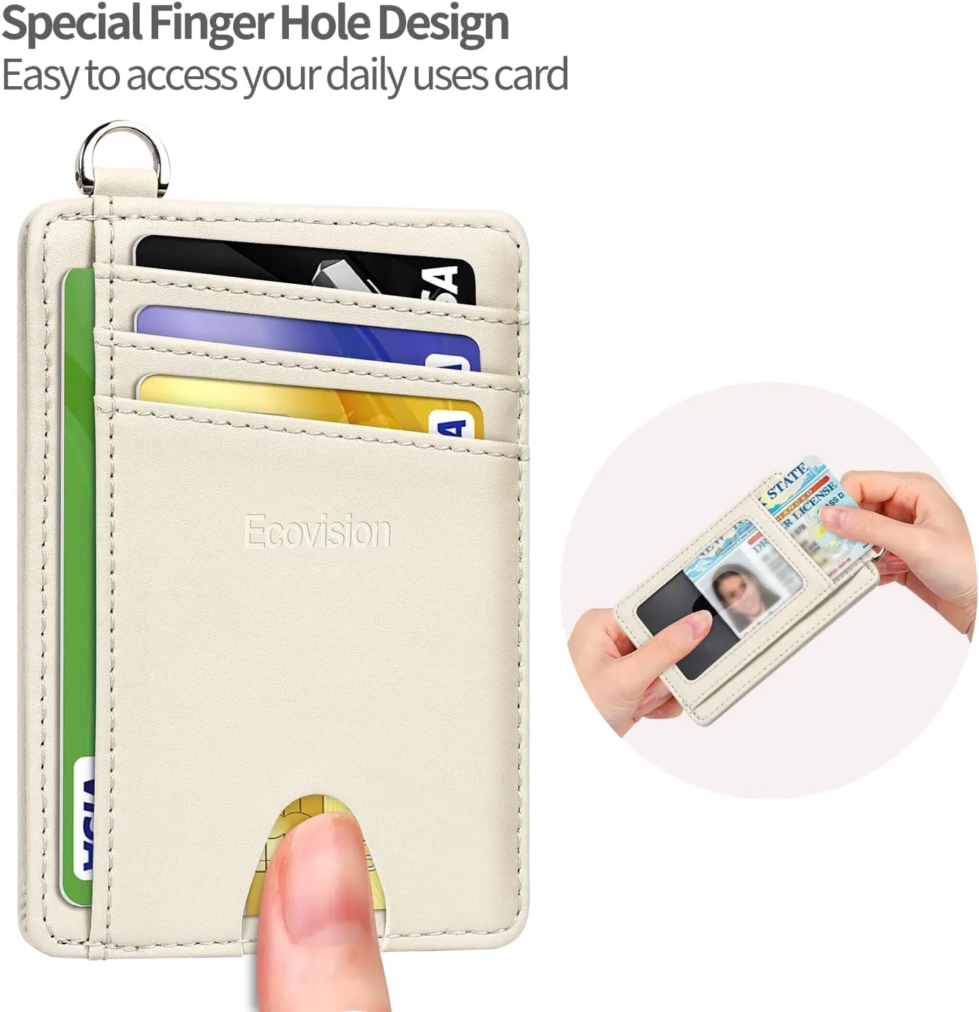 EcoVision Slim Minimalist Front Pocket Wallet, RFID Blocking Credit Card Holder Wallet with Detachable D-Shackle for Men Women