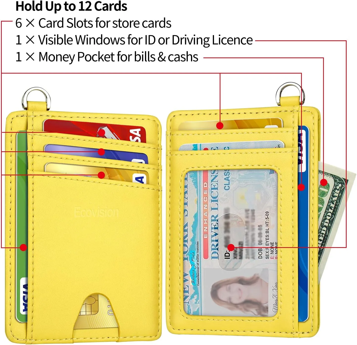 EcoVision Slim Minimalist Front Pocket Wallet, RFID Blocking Credit Card Holder Wallet with Detachable D-Shackle for Men Women