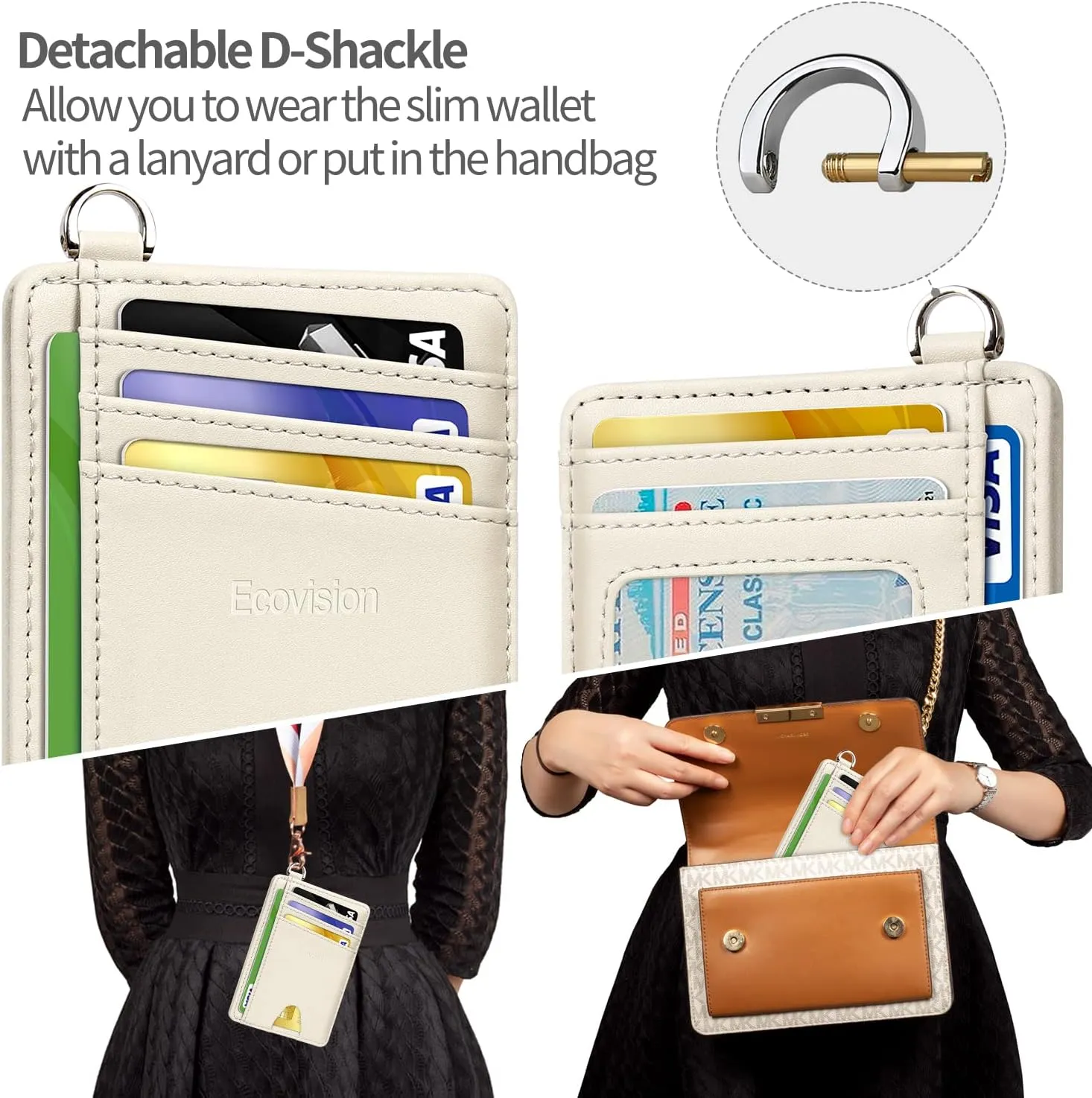 EcoVision Slim Minimalist Front Pocket Wallet, RFID Blocking Credit Card Holder Wallet with Detachable D-Shackle for Men Women