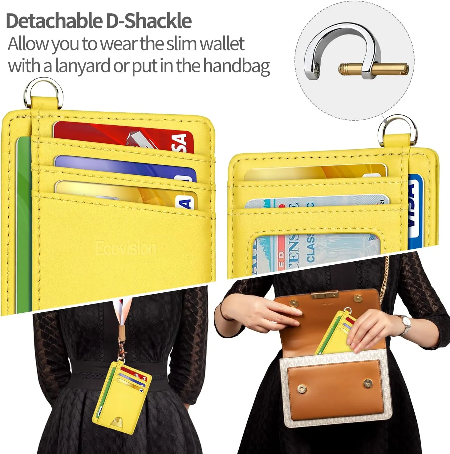 EcoVision Slim Minimalist Front Pocket Wallet, RFID Blocking Credit Card Holder Wallet with Detachable D-Shackle for Men Women
