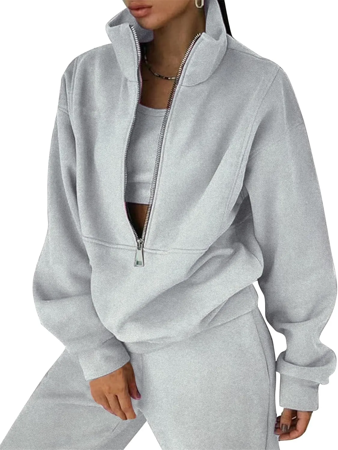 Eisctnd Womens Fleece 2 Piece Sweatsuit Lounge Set Long Sleeve Sweatshirt Jogger Pants Tracksuit Sweatsuit 2025 Fall Sets