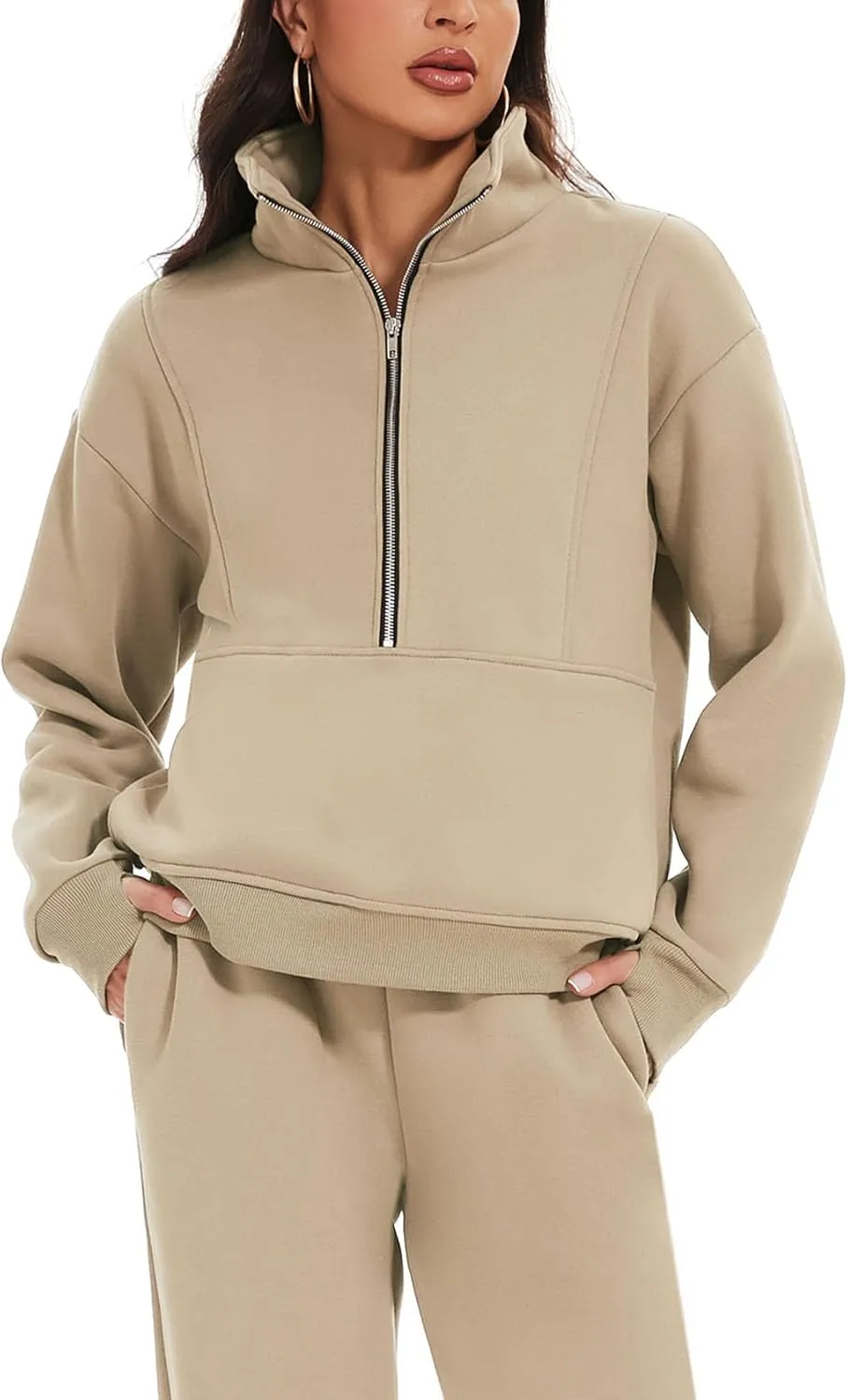 Eisctnd Womens Fleece 2 Piece Sweatsuit Lounge Set Long Sleeve Sweatshirt Jogger Pants Tracksuit Sweatsuit 2025 Fall Sets