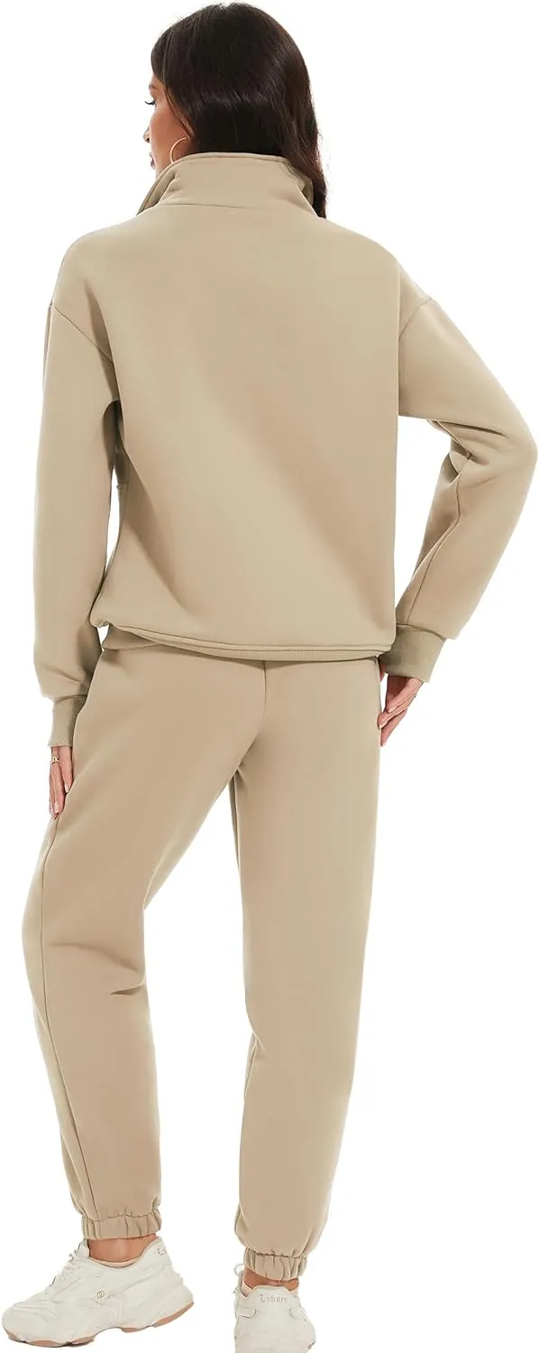 Eisctnd Womens Fleece 2 Piece Sweatsuit Lounge Set Long Sleeve Sweatshirt Jogger Pants Tracksuit Sweatsuit 2025 Fall Sets