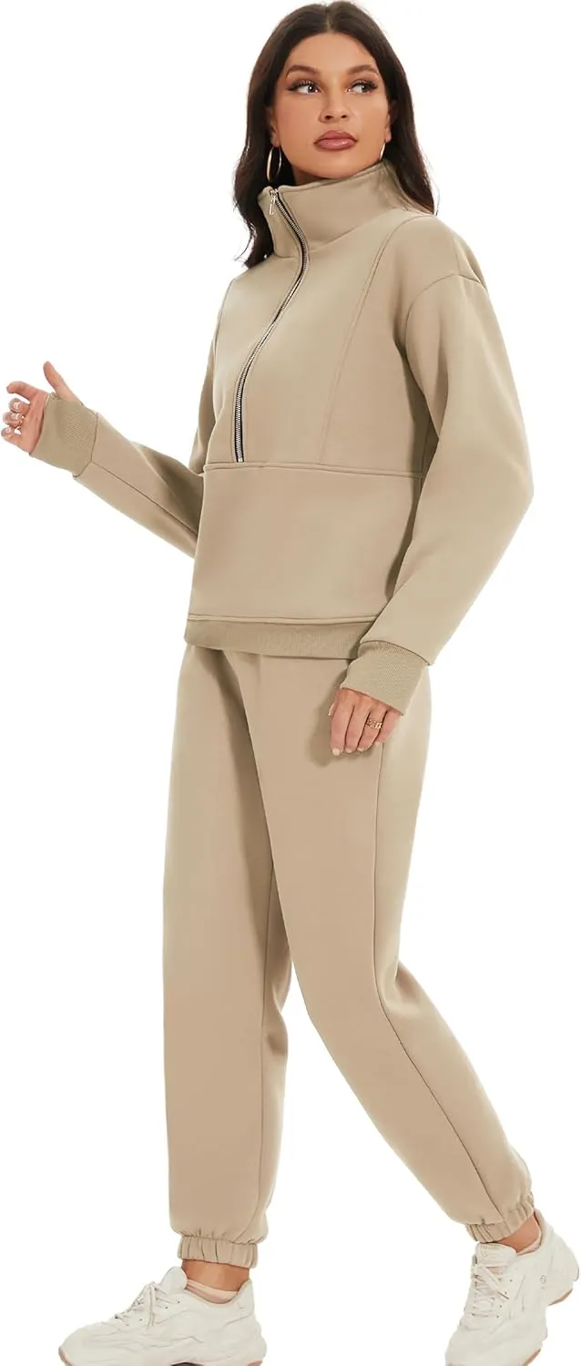 Eisctnd Womens Fleece 2 Piece Sweatsuit Lounge Set Long Sleeve Sweatshirt Jogger Pants Tracksuit Sweatsuit 2025 Fall Sets