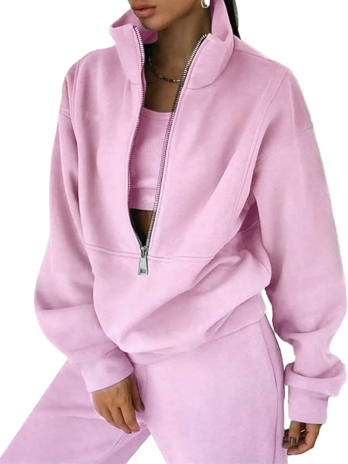 Eisctnd Womens Fleece 2 Piece Sweatsuit Lounge Set Long Sleeve Sweatshirt Jogger Pants Tracksuit Sweatsuit 2025 Fall Sets