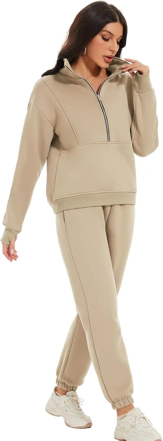 Eisctnd Womens Fleece 2 Piece Sweatsuit Lounge Set Long Sleeve Sweatshirt Jogger Pants Tracksuit Sweatsuit 2025 Fall Sets