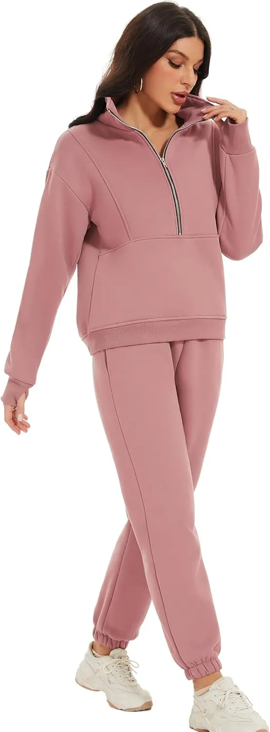 Eisctnd Womens Fleece 2 Piece Sweatsuit Lounge Set Long Sleeve Sweatshirt Jogger Pants Tracksuit Sweatsuit 2025 Fall Sets