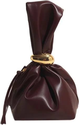 Elegant Retro Bucket Bag Women's Handbag With Wristlet Sleeve And Knots Detail Travel Friendly Evening Purse for PartY