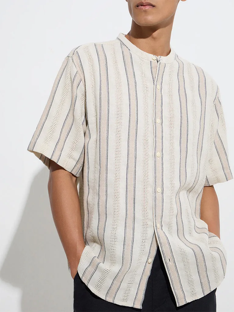 ETA Beige Knit-Textured Resort-Fit Cotton Shirt